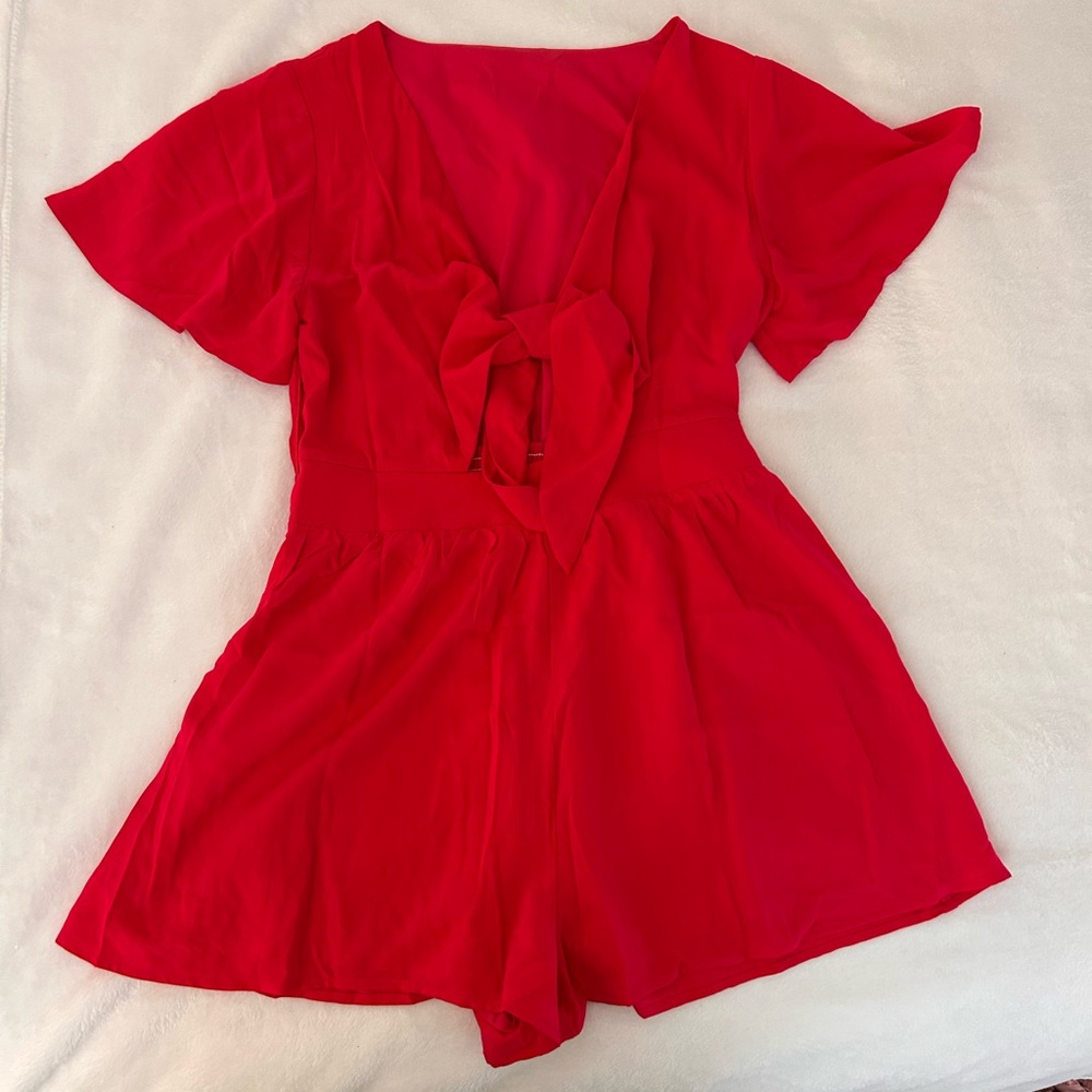 Red Short Sleeve Romper
